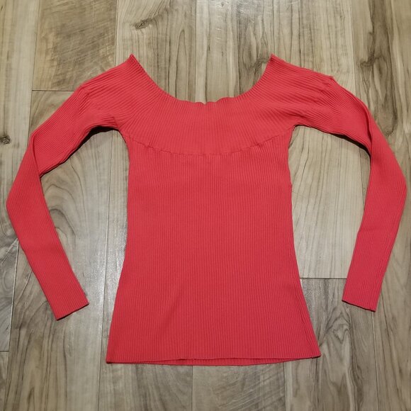 Milly L Red Ribbed Knit Off Shoulder Top Blouse - Picture 3 of 6